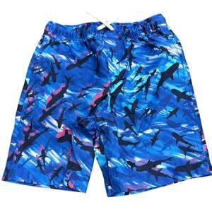 NWT‎ Lands’ End Size XS 4-5 Cool Sharks Swim Shorts Lined Toddler Boy Drawstring